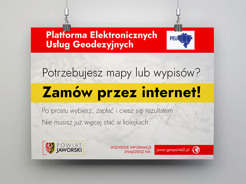 Plakat informujący o platformie elektronicznej usług geodezyjnych