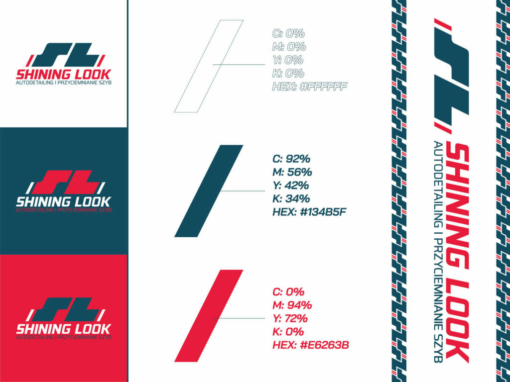 Przedstawienie kolorystyki i logo zaprojektowanego dla firmy autodetailingowej