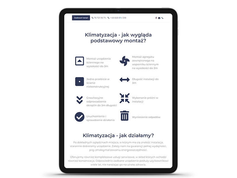 Tablet wyświetlający treści na stronie Klima-Pol